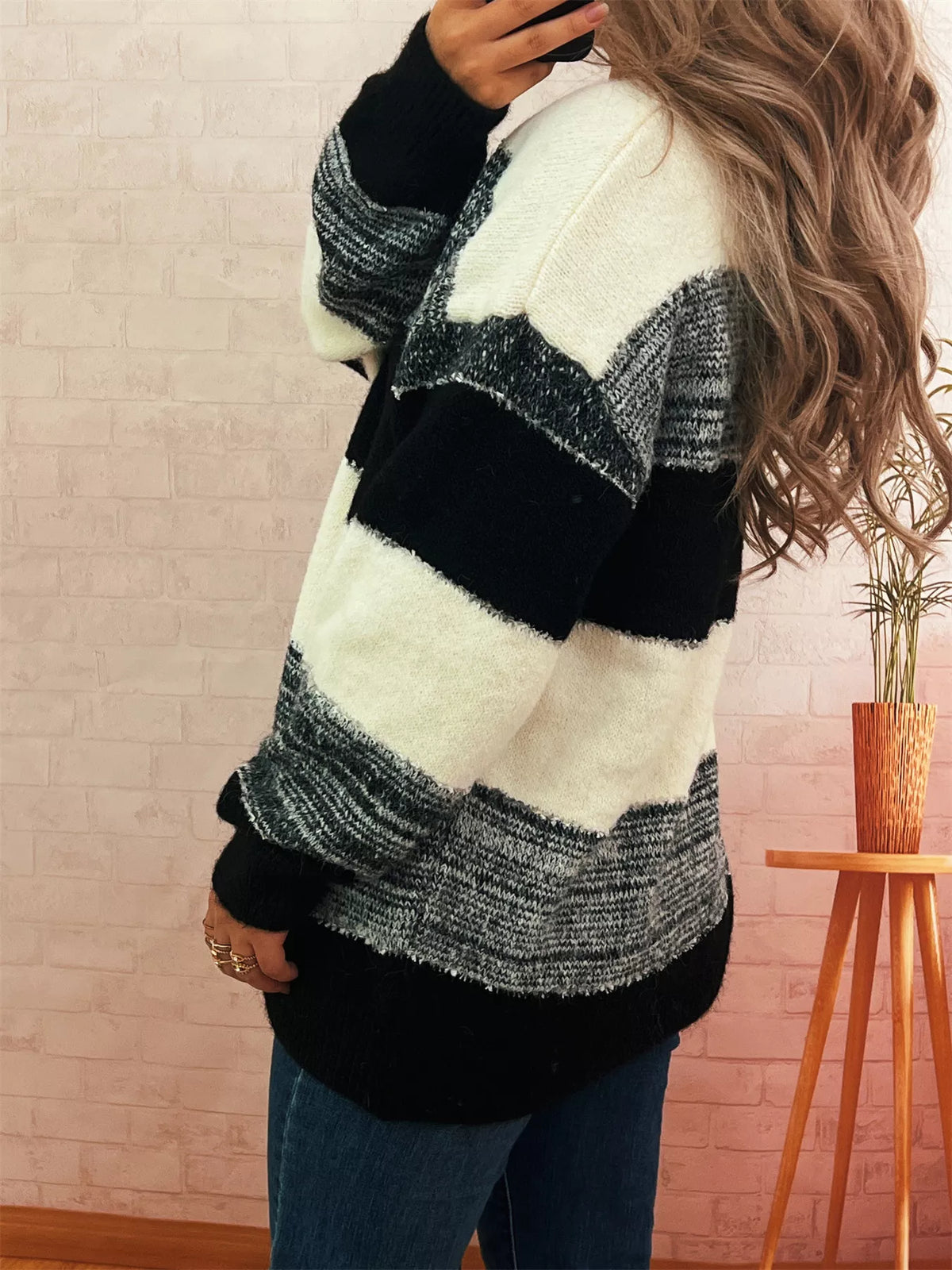 Women's Color Block Sweater | Casual Dropped Shoulder Pullover