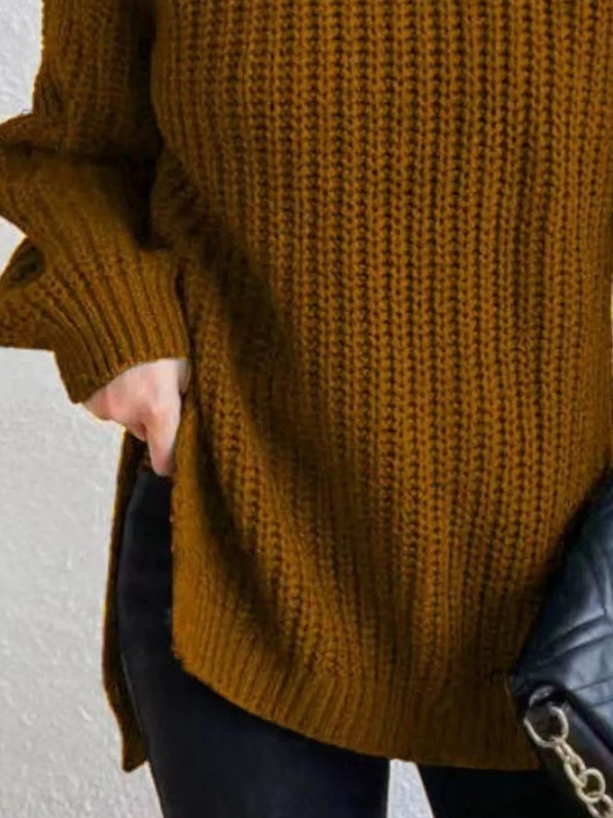 Plus Size Turtleneck Sweater - Ribbed Long Sleeve Top