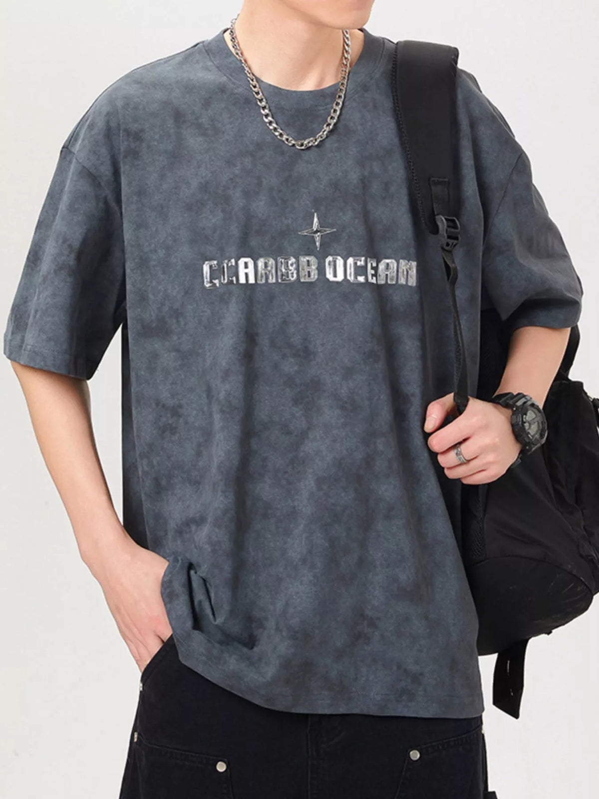 Men's plus size soft cotton t-shirt in charcoal gray, regular fit model.