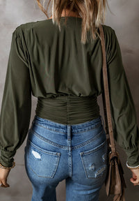 Ruched Surplice Long Sleeve Bodysuit Trandify Deal