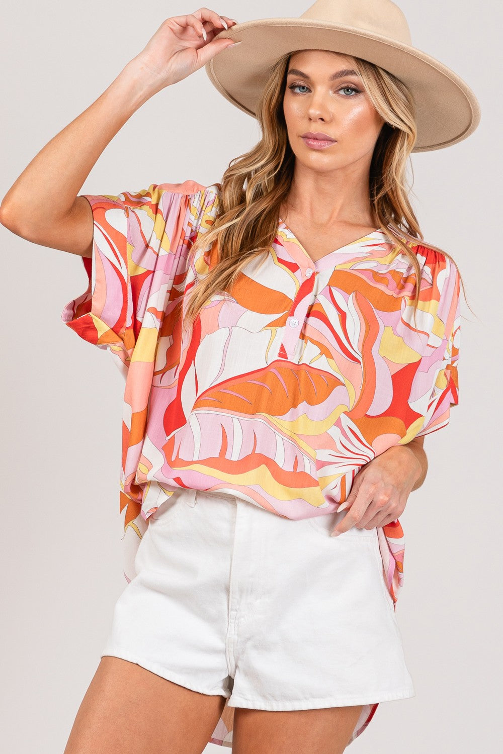SAGE + FIG Abstract Print Half Button Blouse Trandify deal