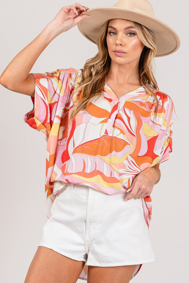 SAGE + FIG Abstract Print Half Button Blouse Trandify deal
