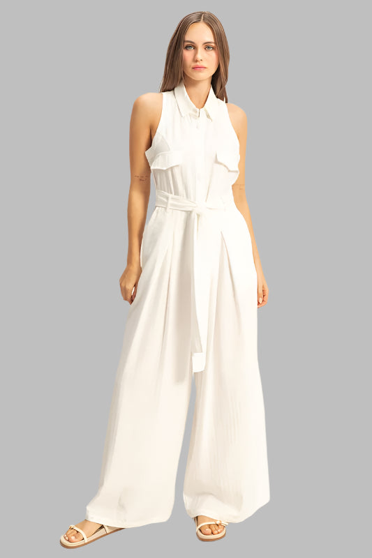Sleeveless Tie Waist Wide Leg Jumpsuit – Women’s Fashion Outfit | TrandifyDeal
