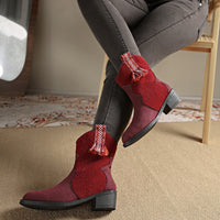 Suede Point Toe Block Heel Boots Trandify Deal