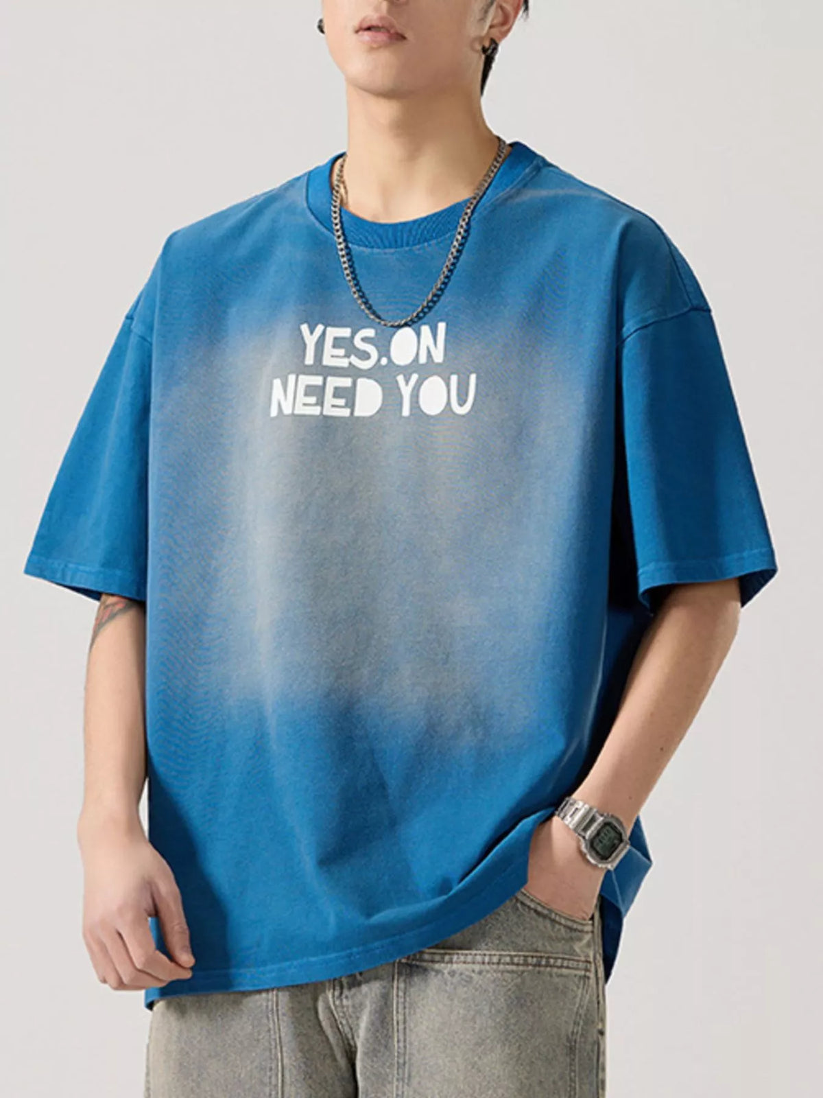 Men's 100% cotton short sleeve t-shirt in heather washed Blue, regular fit