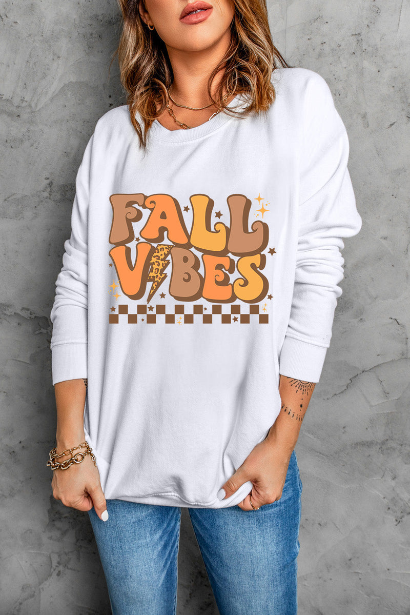 Letter Graphic Round Neck Long Sleeve Sweatshirt Trandify Deal