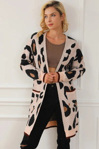 Leopard Open Front Long Sleeve Cardigan Trandify Deal