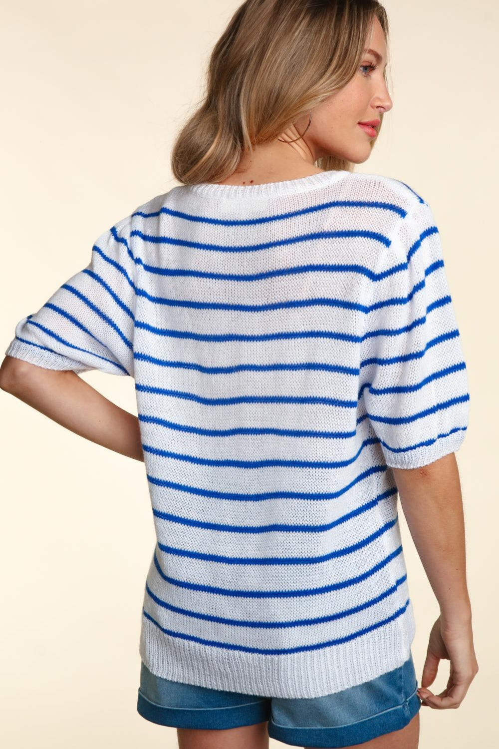 Haptics Letter Embroidery Striped Knit Top Trandify deal