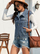 Collared Neck Sleeveless Denim Jacket Trandify deal