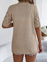 Openwork Open Front Short Sleeve Cardigan Trandify deal