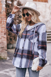 Mandy Plaid Dropped Shoulder Hooded Jacket Trandify Deal