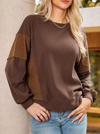 Women's Oversized Long Sleeve Sweatshirt with seam detail in Brown, Y2K streetwear style.