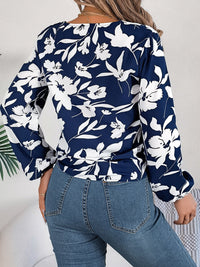 Printed V-Neck Long Sleeve Blouse Trandify deal
