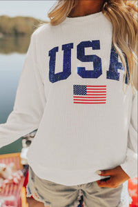 US Flag Corded Long Sleeve Sweatshirt Trandify Deal