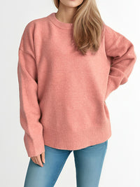 Round Neck Dropped Shoulder Long Sleeve Sweater Trandify Deal