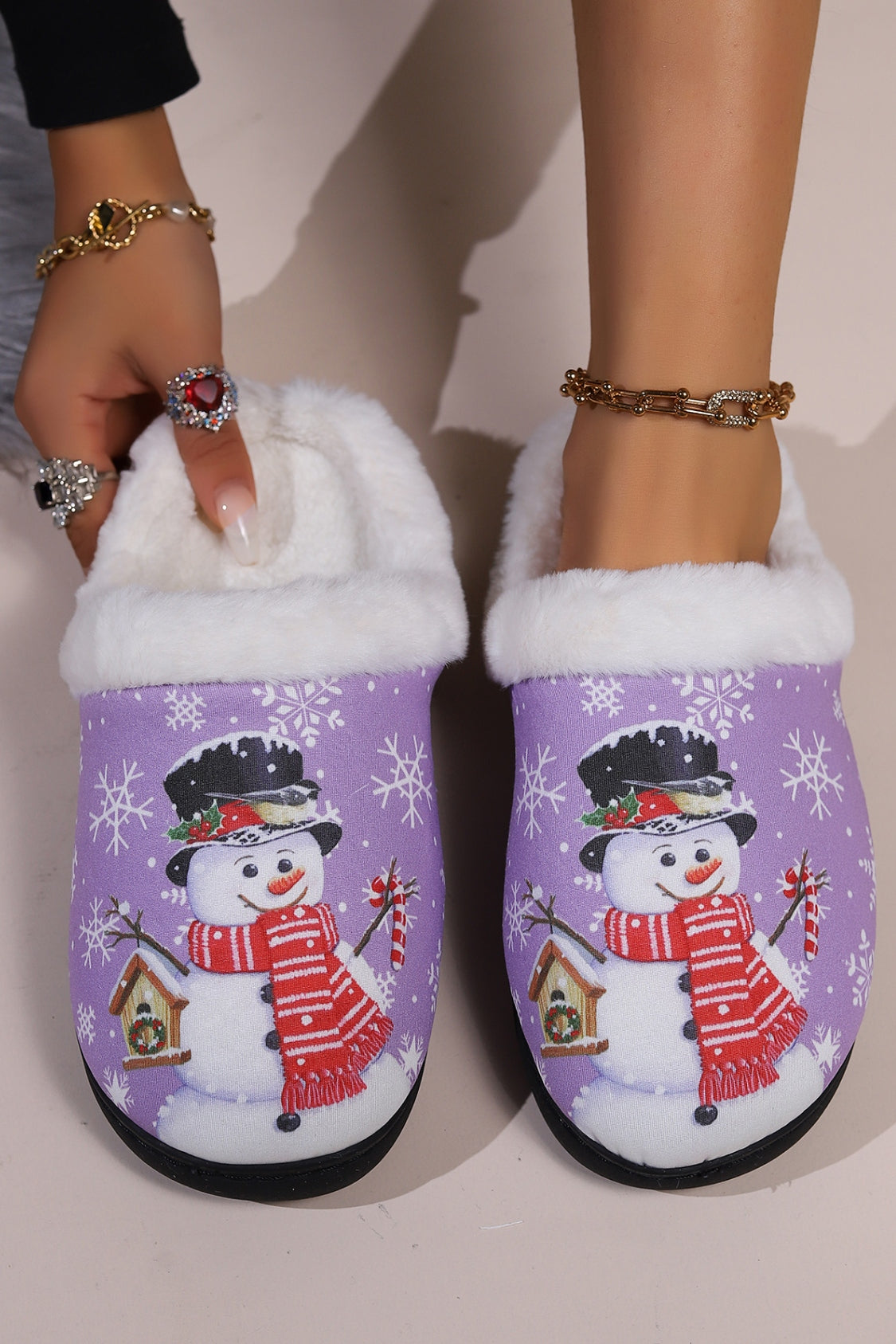 Snowman Round Toe Faux Fur Slippers Trandify Deal