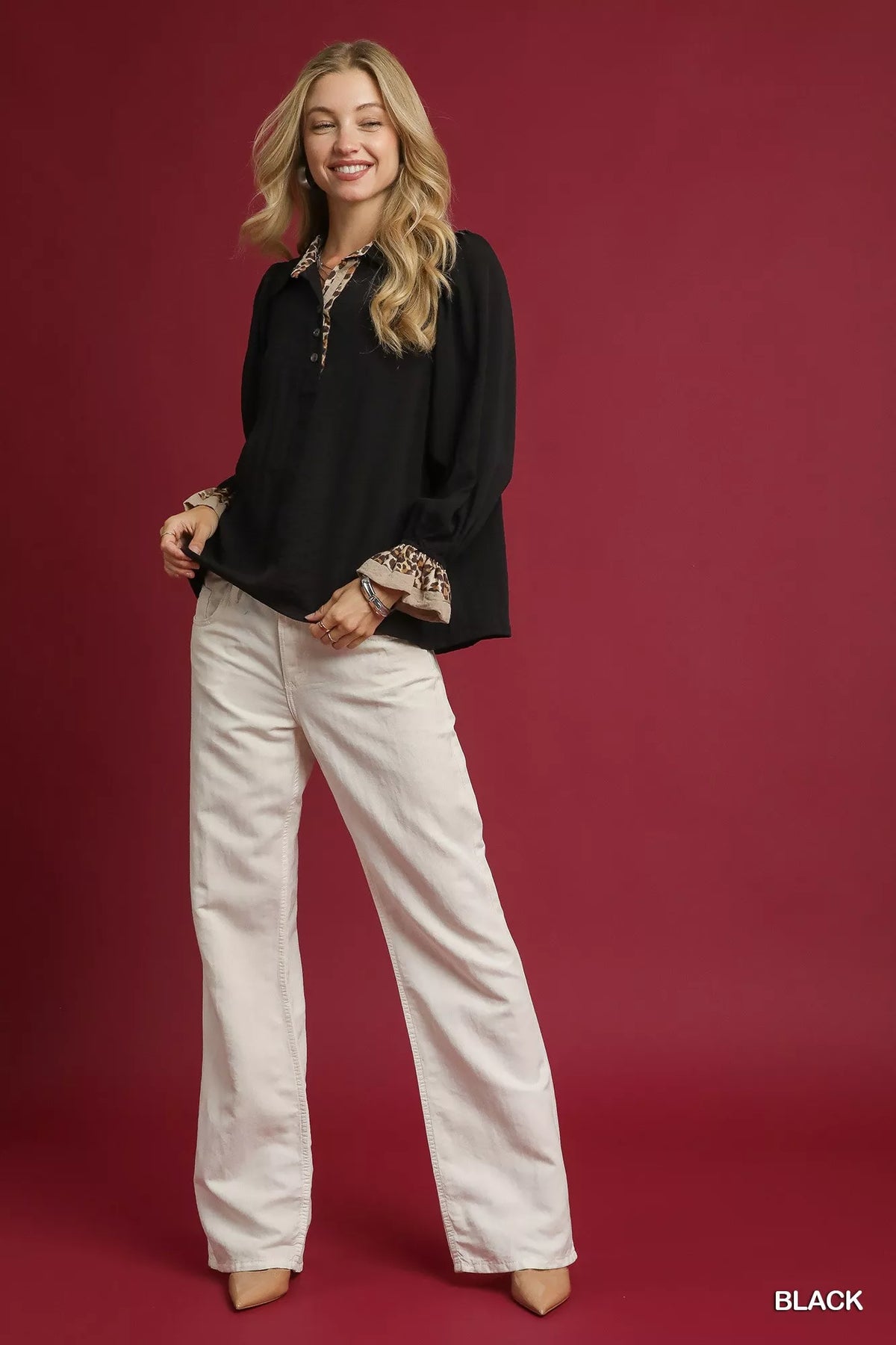 Leopard Print Blouse for Women Viscose Button Down Shirt Front