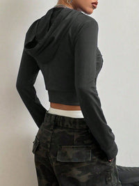 Letter Graphic Zip Up Long Sleeve Hoodie Trandify deal