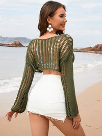Openwork Boat Neck Long Sleeve Cover-Up Trandify deal