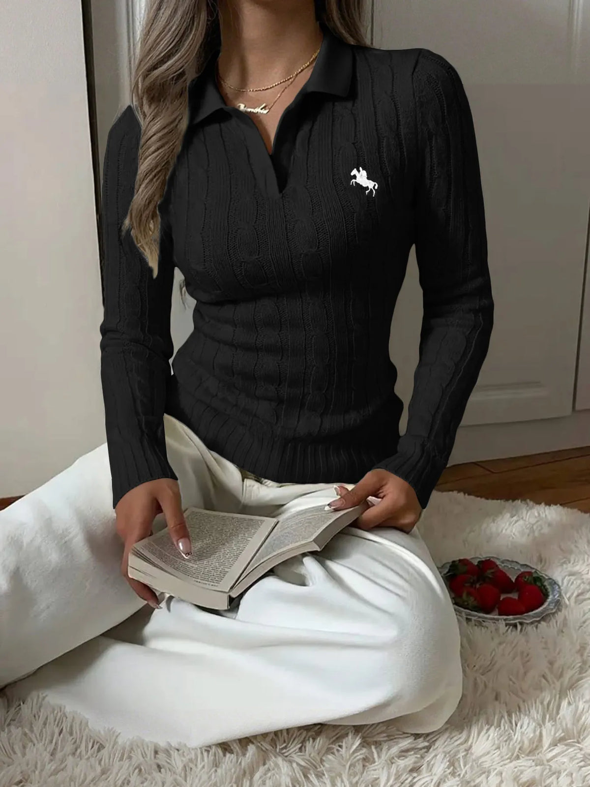 Women’s Cable Knit Sweater – Cozy Long Sleeve Pullover for Fall