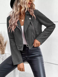 Women's Faux Leather Moto Jacket - Biker Style Zip Detail