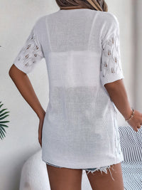 Openwork Open Front Short Sleeve Cardigan Trandify deal