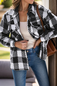 Plaid Button Up Long Sleeve Jacket Trandify Deal