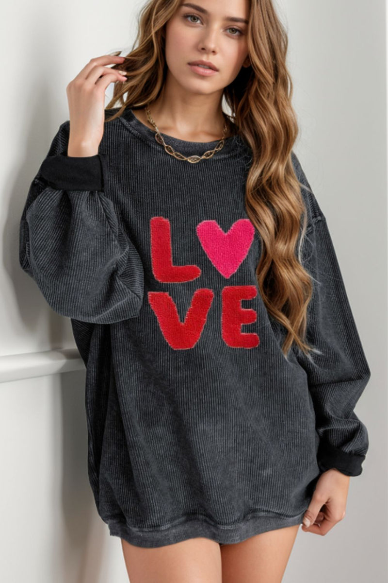 Valentine’s Day LOVE Round Neck Long Sleeve Sweatshirt - Trandify Deal