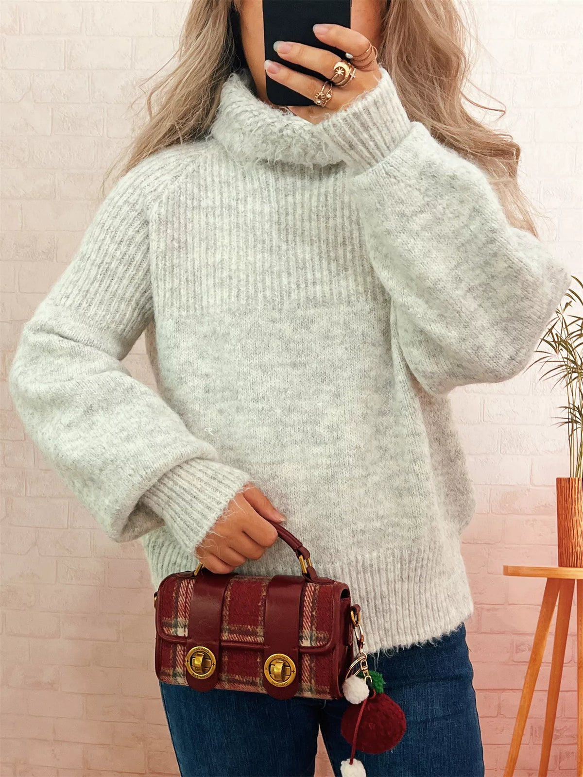 Women's Ribbed Turtleneck Sweater - Cozy Long Sleeve Top