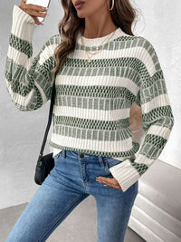 Perfee Contrast Round Neck Long Sleeve Sweater Trandify Deal