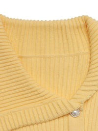 Women's asymmetrical ribbed button up cardigan in yellow, cozy chic style.