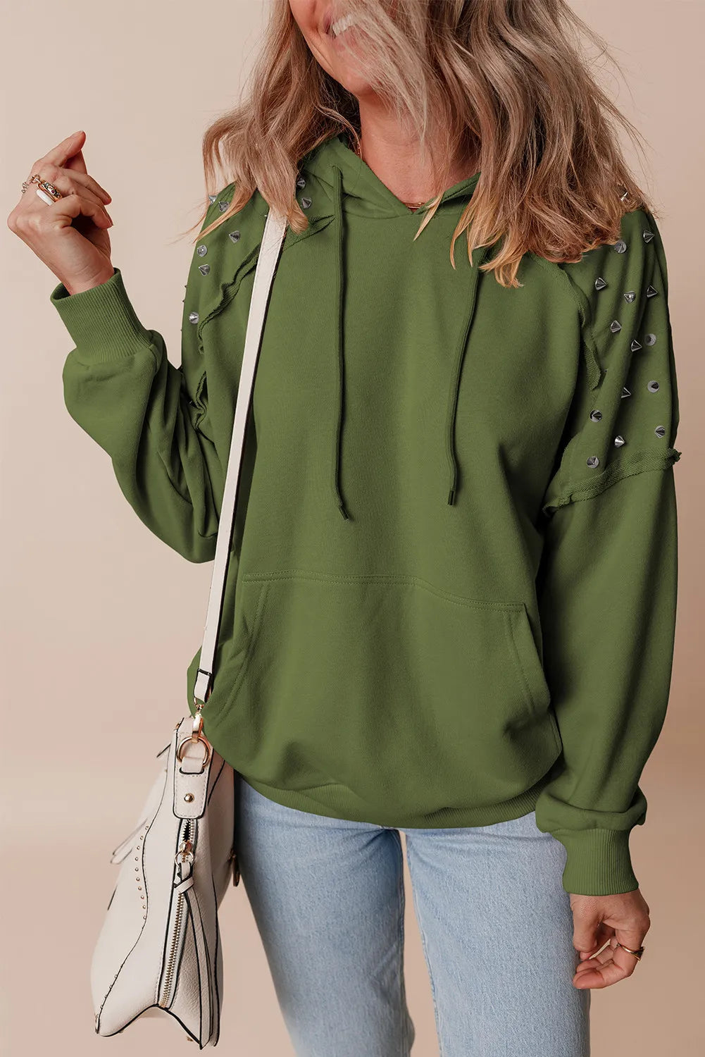 Rivet Drawstring Long Sleeve Hoodie Trandify Deal
