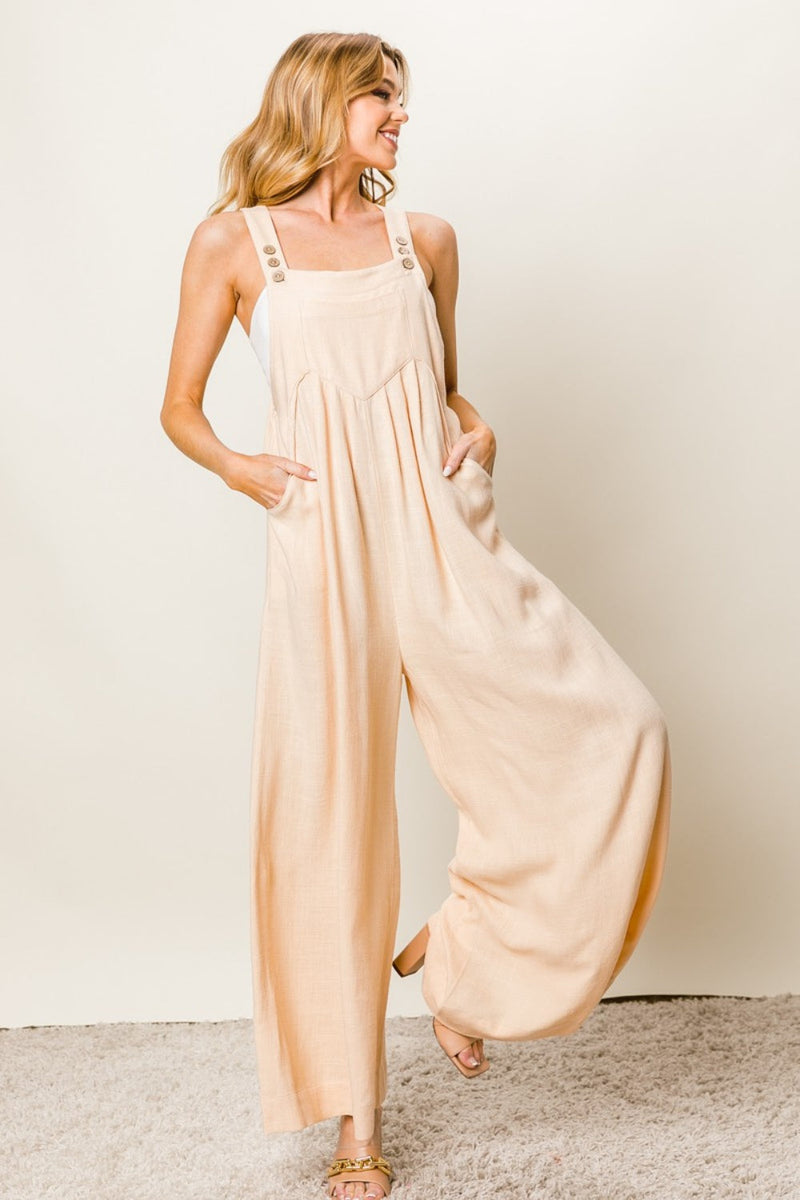 BiBi Texture Sleeveless Wide Leg Jumpsuit Trandify deal