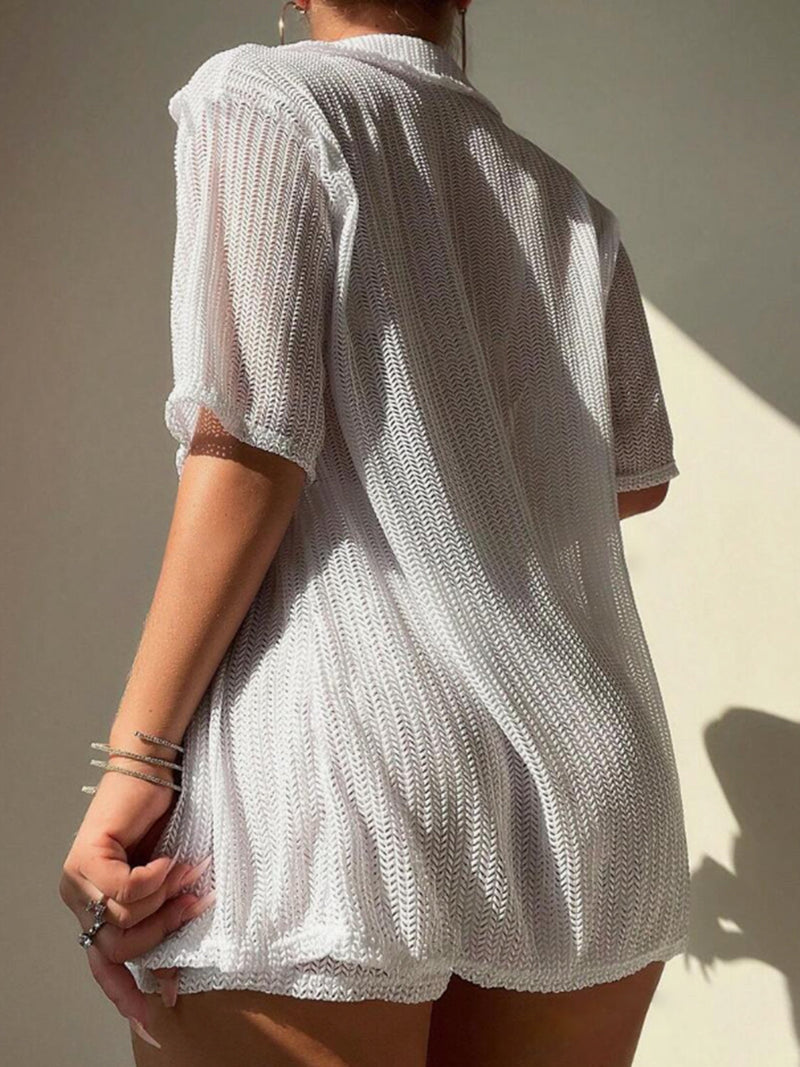 Open Front Half Sleeve Top and Shorts Cover Up Set Trandify deal