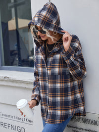 lvy Lane Plaid Button Up Long Sleeve Hooded Jacket Trandify Deal