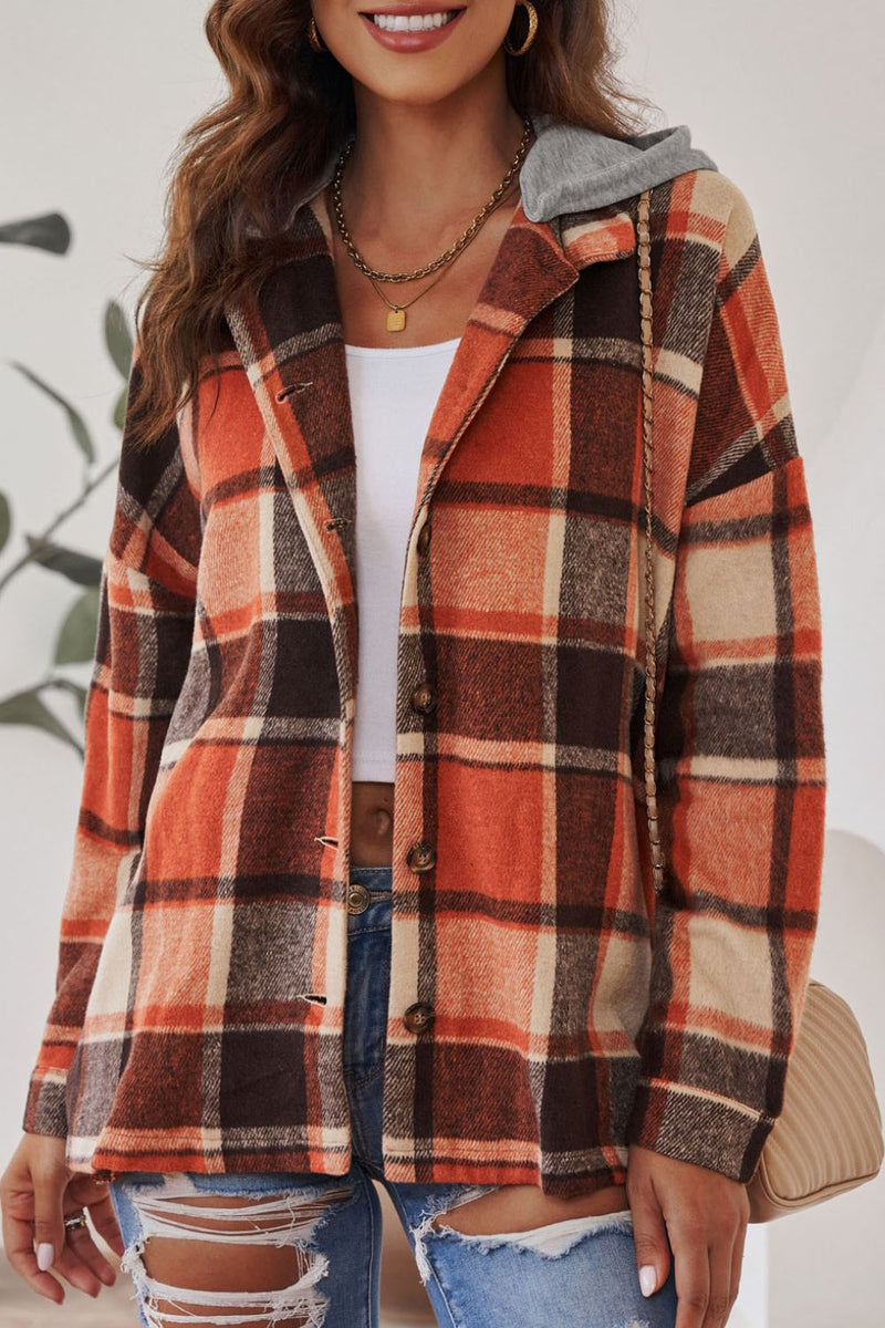 Plaid Button-Up Hooded Shacket for Women - Trendy Fall & Winter Outerwear at TrandifyDeal