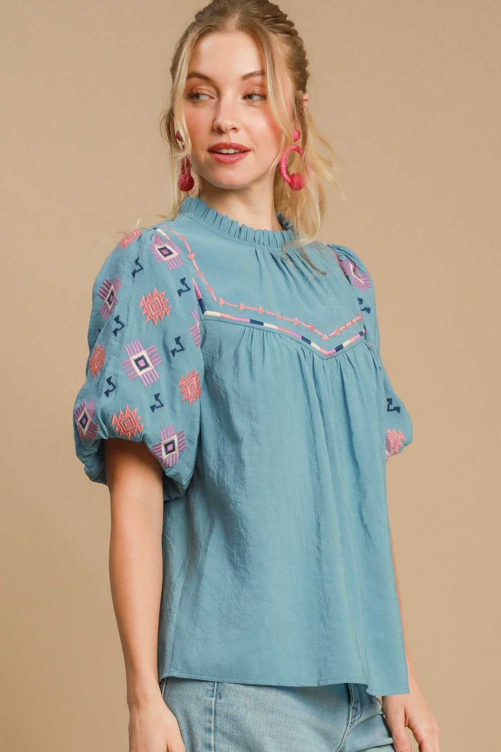 Boho Puff Sleeve Embroidered Blouse - TrandifyDeal