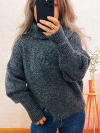 Women's Ribbed Turtleneck Sweater - Cozy Long Sleeve Top