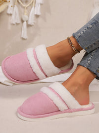 Contrast Faux Fur Round Toe Slippers Trandify Deal