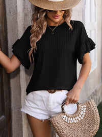 Ruffled Round Neck Short Sleeve Top Trandify deal