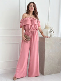 Ruffled-Off Shoulder Wide Leg Jumpsuit - TrandifyDeal