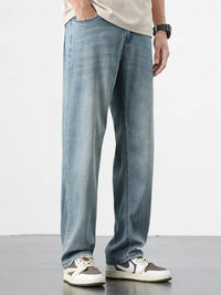 Mens lyocell wide leg jeans in washed regular fit