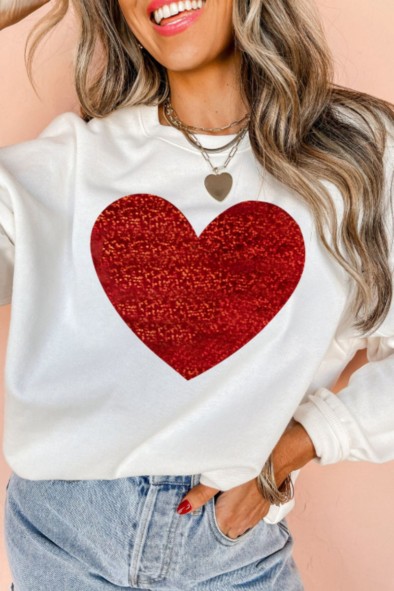 Valentine’s Day Heart Round Neck Long Sleeve Sweatshirt Trandify Deal