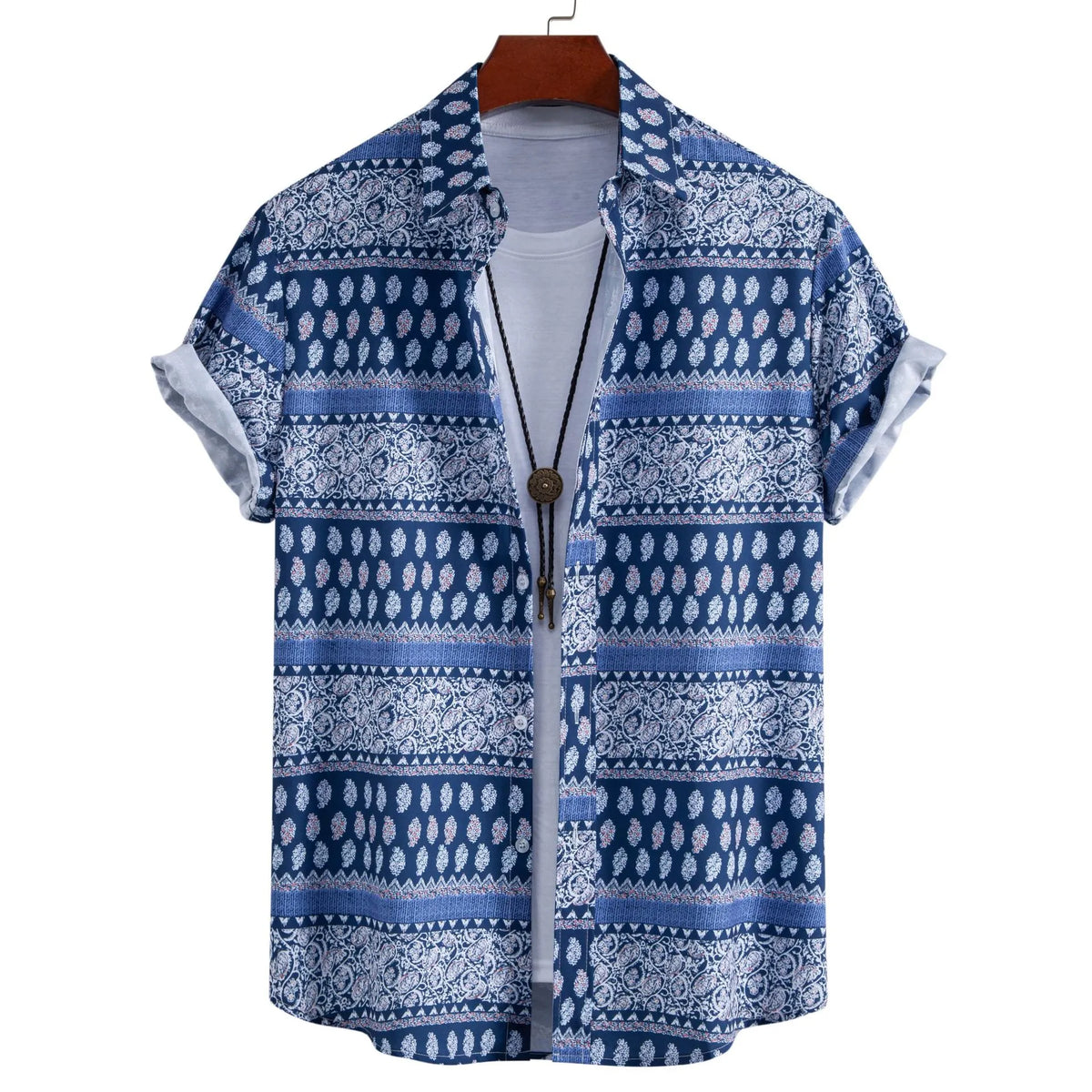 Men's Plus Size Geometric Print Short Sleeve Shirt – Stylish Summer Casual Top for Big & Tall