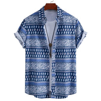 Men's Plus Size Geometric Print Short Sleeve Shirt – Stylish Summer Casual Top for Big & Tall
