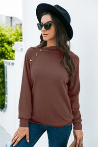 Decorative Button Long Sleeve Sweatshirt Trandify Deal
