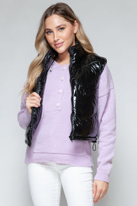 Snobbish Zip Up Turtleneck Shiny Quilted Vest Trandify Deal