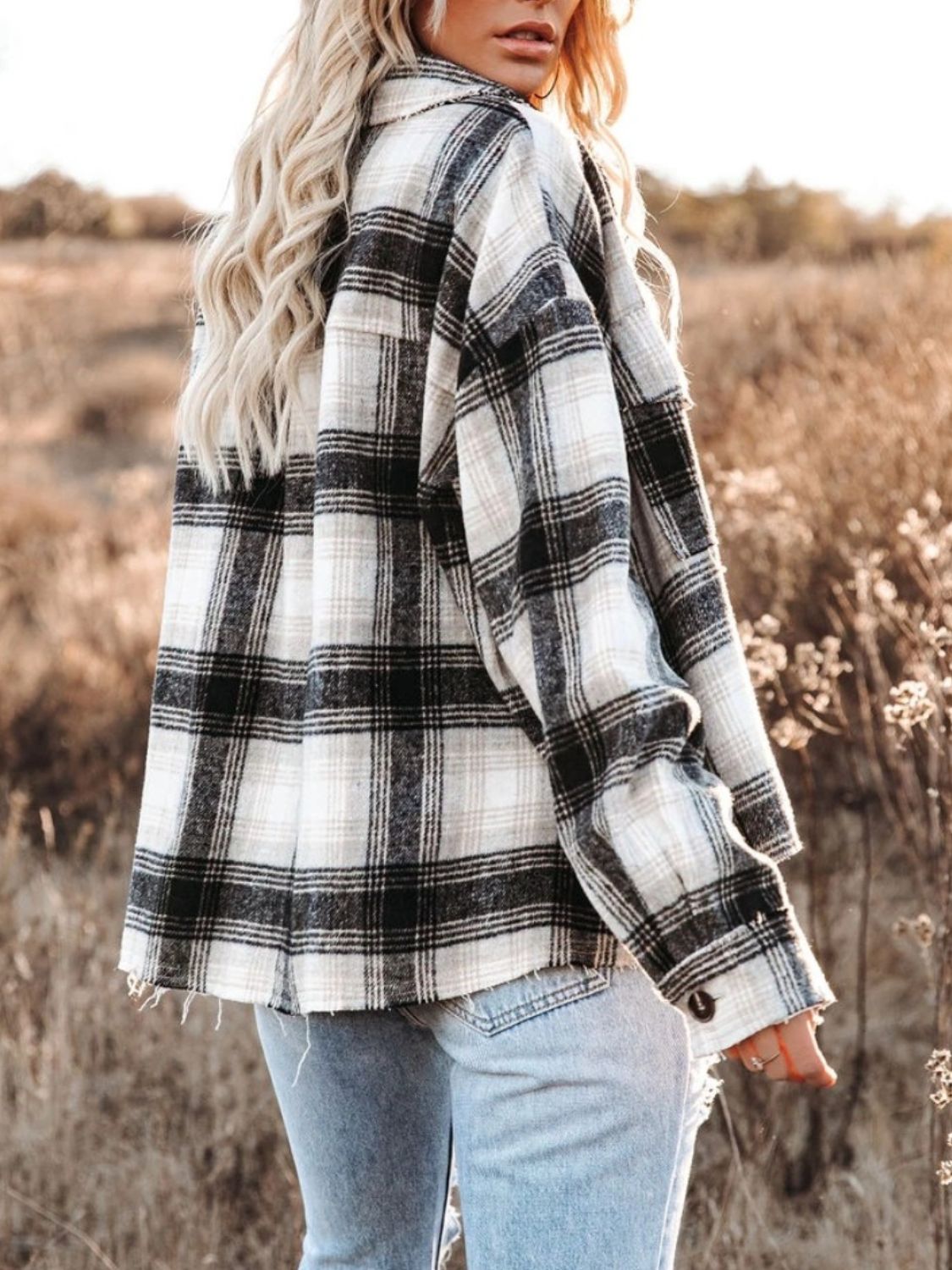 Trendy Women’s Pocketed Shacket in Plaid Design - TrandifyDeal