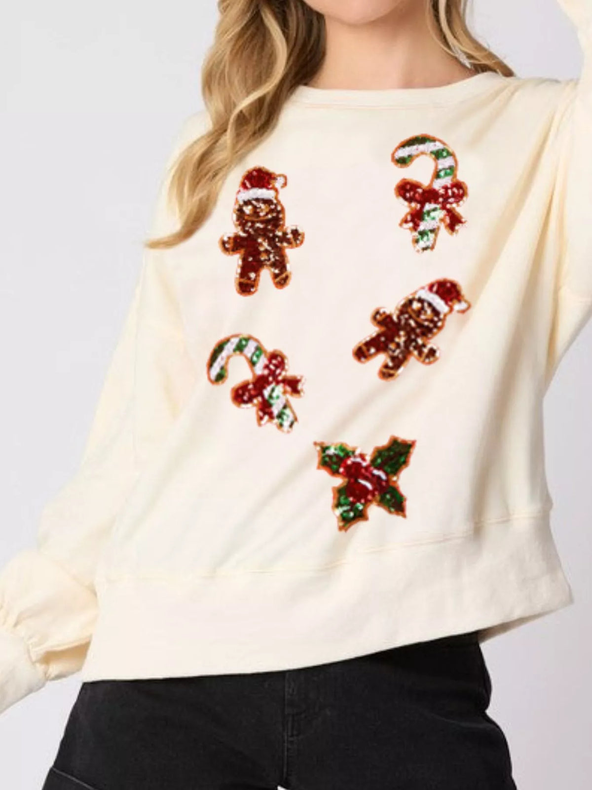 Sequined Gingerbread Christmas Sweater | Women's Holiday Top