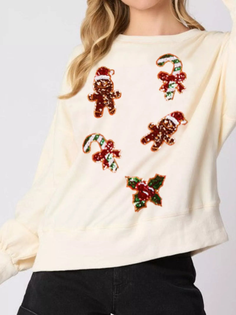 Sequined Gingerbread Christmas Sweater | Women's Holiday Top